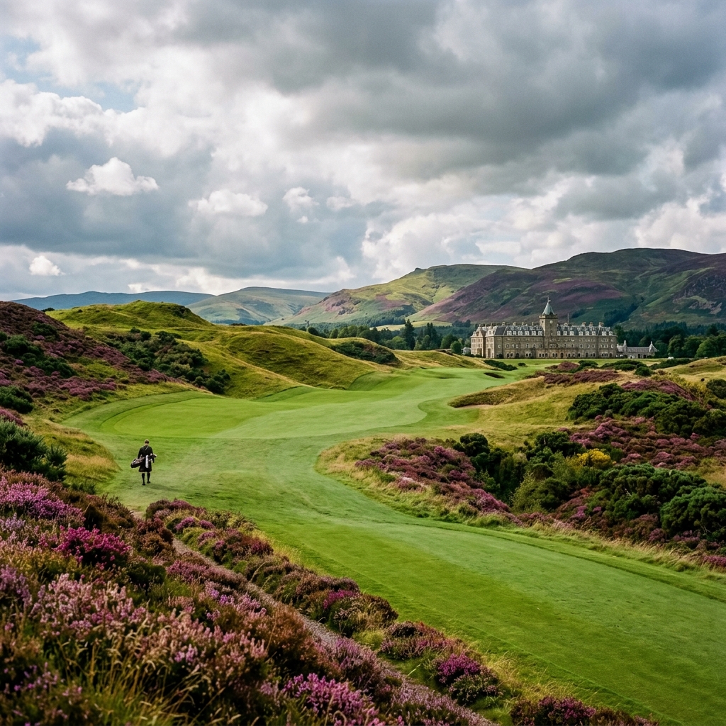 Gleneagles golf course with dramatic skies in the Scottish Highlands